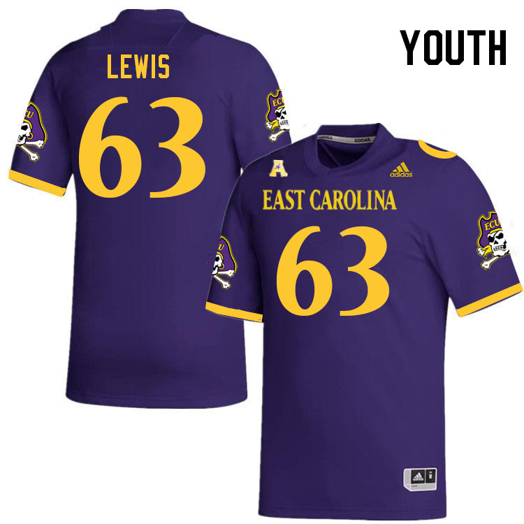 Youth #63 Grayson Lewis ECU Pirates 2023 College Football Jerseys Stitched-Purple - Click Image to Close